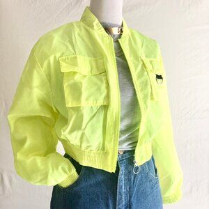 Neon Yellow Cropped Windbreaker Jacket Size S or M